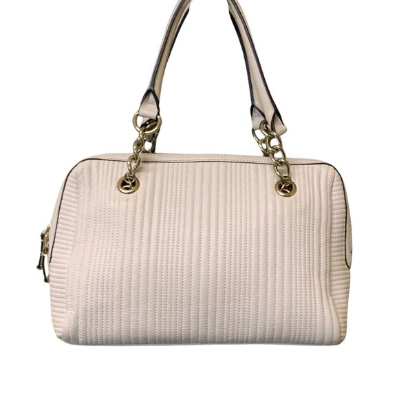 Calvin Klein Quilted Cream Leather Satchel with Tassel and Gold Chain Handles - Picture 3 of 14